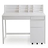 LOWYA （ロウヤ） 【 2点セット 】 デスク 2段 ワゴン 机 しきり棚付き 引き出し2杯 コードスリット付き フルスライドレール 傷がつきにくい メラミン天板 木製 ホワイト