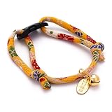 ぽぽねこ 丸紐猫首輪 セーフティバックル・鈴付き・日本製・ハゲにくい (友禅 黄)