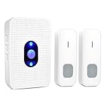 WYMLKUD ワイヤレス・ドアベル、 壁掛け式 2つの送信機（バッテリー） 1台の受信機、 最初のメロディー55、 レベル5の音量と青色の光。 1000フィートの範囲、 防水 ウォーキートーキー、 