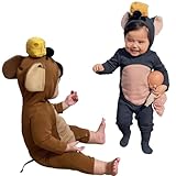 [GOKEI] ハロウィン ネズミ 衣装 ベビー 子供 キッズ ロンパース カバーオール ねずみ 動物 アニマル 男の子 女の子 コスチューム コスプレ オーバーオール 着ぐるみ キッズ服 衣装 仮装 子供用 パジャマ 赤ちゃん 新生児 子供服 ベビー服 写真撮影 記念 Halloween変装 可愛い コーヒー 90cm