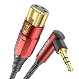 XLR 3.5mm 変換， SOUNDFAM 90度AUX to XLR (メス) マイクケーブル アンバランス90°3.5mm(オス) to キャノン (メス) マイクケーブル -バーガンディ (1M)