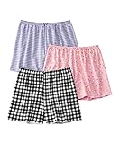 [ニッセン] トランクス ショーツ セット 3枚組 レディース 深ばき ハイウエスト 綿混 ストレッチ ギンガム+ボーダー+モザイク M