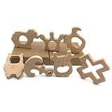 Kissteether 21pcs DIYペンダントハンドカット木製クラウンクロス羊リス牛アンカーキティー・キャットエコ木製ベビーおしゃぶり天然ブナ木製製品 (21pcs)