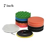 KKmoon　「11点セット」 7インチ ポリッシャースポンジセット 9個研磨パッド+ 1個のウールバッフ+ 1個のシャンク付の接着パッド カーポリッシャー用 洗車 ワックス 研磨パッド バフスポンジ