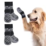 BINGPET 犬 靴下 滑り止め付き 犬用靴下 4個セット 犬用 足カバー 防滑ソックス 柔らかい 脱げにくい 犬ソックス かわいい 転倒防止 通気性 室内履き 老犬 介護 フローリング対応 犬靴下 舐め防止 おしゃれ 小型犬 中型犬 大型犬 (ブラック, M)