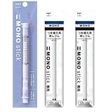【3個セット】トンボ鉛筆 ペン型 MONO スティック ミュートブルー (ペン型のMONO消しゴム) ノック式 ホルダー消しゴム +モノスティック用替え×2 （ JCC-121F+ER-KM) (ミュートブルー1本+詰替え2本)
