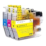【稲妻トナー】LC411C+M+Y 各1本 インク 互換 LC411 インクカートリッジ LC411-4PK 4色セット【純正品併用/大容量タイプ/残量表示/個包装】対応機種: DCP-J928N-W/B J528N J915N J926N-W/B J1800N J526N MFC-J905N J939DN/DWN J739DN/DWN J904Nインク