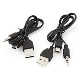uxcell MP3 MP4Bluetoothスピーカー用 U S B 2.0 充電コード Mini B オスおよび 3.5mm ジャック プラグ オーディオ ケーブル 2本