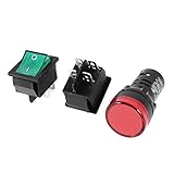 uxcell　グリーンロッカースイッチ　2つ KCD4 DPST　レッドパイロットLEDランプ　1つ AD16-22D/S　DC 12V　3個入り