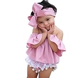 クリアランスSalevicbovoキュートベビーGirls幼児用オフショルダーフリルトップス+蝶結びヘッドバンド2個入り夏服セットOutfit 1/2T ピンク