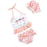 「楽々セレクトショップ」DUDU&MUMU正規品　可愛い子供用　水着　女の子　伸縮性　ガールズ キッズ 3点セット 　キャップ付き (90)