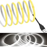 【RYE】 COB テープライトLEDストリップライトフレキシブル 高密度 幅5mm 隠れたLEDテープライト4m 320LEDs/m 白光色6000K DC5V 180°発光CRI>=90，両面テープ変形可能 切断可能 寝室 キッチンホーム オフィス屋内装飾 (6000K,4m)