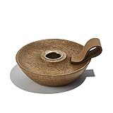 (Chamberstick Shape) - Taper Candle Holder, Wood Chamberstick with Brass Details and Leather Handle