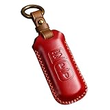 [YANMW] 適合マツダ キーケース スマートキーケースキーホルダー革キーカバーフマツダCX5 CX4 CX3 CX7 CX8 CX9 RX8 アクセラ アテンザ demio アドバンストキー保護ケース本革(3 ボタン, 赤)