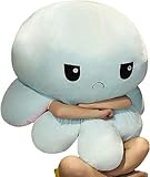 RUSRIVE 特大、巨大タコぬいぐるみ、大きなタコぬいぐるみ、アナログタコぬいぐるみ、タコ ぬいぐるみ 巨大 リバーシブル表情変化、ぬいぐるみ昼寝マット、タコぬいぐるみ両面、お店のお祝い人形、子供のプレゼント記念日プレゼント (水色とピンク,90cm)