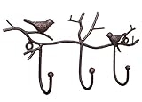 Song Birds On Twig Brunch 3フック素朴な壁ラック