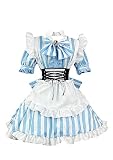 [OMZIN] メイド服 かわいい ロリー服 蝶結ぶ 衣装 和風 メイド服 半袖 制服ラブリーロリ コスプレ ゴスロリ ロリータ 制服 リボン ニーハイ ワンピース ライトブルー 3XL