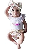 Baby Girlレースベストトップ+花柄ヘッドバンド+ Bottoms PPパンツ服装セット3個Clothes カラー: ホワイト