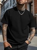 メンズ 軽量 クルーネック Tシャツ カジュアル ベーシック Tシャツ 春 夏 日常 ファッショントップ, ブラック, Large