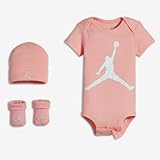 NIKE ナイキ Jordan エア・ジョーダン 6-12months 女の子用ブリーチコーラルxホワイトジャンボジャンプマン半袖ボディスーツ超豪華3点セット (身長約70-80cm) [並行輸入品]