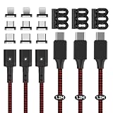 SUNTAIHO マグネット-充電ケーブル USB-C 3A急速充電 【1.2M3本 9個磁気端子】 磁気ケーブル データ転送 Type-C/USB-B/Ligting 充電 US-Bマグネット充電コード Type-C、MicroUSB、US-B L 磁石 防塵 着脱式 For i0S Android US-B Magnetic Charging Cable 赤黒色 LED付き- SYCX-003