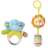 【Ani Mam Kids】 ベビーキッズ 音が鳴る 動物 アニマル人形 ベビー知育 ふりふり フワフワ おもちゃ ２点セット (ゾウ＆ライオン)