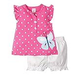 ツバメ--屋　ベビー服 赤ちゃん服　女の子服　子供服　可愛いTシャツ ズボン セットアップ 　お出かけ 出産祝い (12M, ローズ)