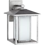 Sea Gull Lighting 89031BLE-57 Outdoor Sconce with Seeded Etched Glass Shades, Weathered Pewter Finis