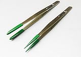 TWEEZERS SLIDE LOCKING PVC RUBBER TIPPED SET 2 Pcs - POINTED & BLUNT NON MARRING (E2) by Novel