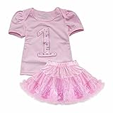 （イーエフイー）EFE ベビー服　カバーオール　1字柄　Tシャツ＋チュチュスカート　1歳誕生日　記念撮影　普段着　ピンク　80/90/100 ピンク 80
