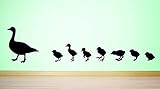 Design with Vinyl RAD 591 3 Duck with Baby Ducklings Family In Line Silhouette Vinyl Wall Decal Blac