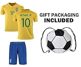 ファンKitbag Neymar Jr # 10 Brazil Youth Home / Away Soccer Jersey & ShortsキッズプレミアムギフトKitbag ✮ボーナスギフトパッ