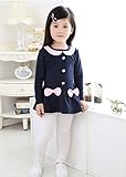 可愛い 女の子 フォーマル ドレス ワンピース 長袖長袖Ｔシャツ　女の子 長袖 子供服 (120cm, ネイビー)