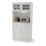 LOWYA （ロウヤ） 食器棚 レンジ台 ヴィンテージ風 リアル木目調 美しいガラス扉 可動棚 スライドレール 2口コンセント 排気口付 カトラリー引き出し 幅89.5cm ホワイト おしゃれ 新生活