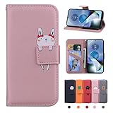CASAFUNY 用の Motorola モトローラ Moto g64 5G / Moto g64y 5G ケース 手帳型 お洒落 対応 モトg64/g64y ケース 手帳型 手作り 高級 PUレザー カバー 全面保護 かわいい 動物柄 携帯カバー スマホケース 横置きスタンド機能 内蔵マグネット 耐衝撃 軽量 (ピンクのバニー)