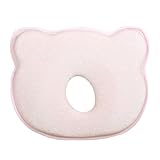 Tovadoo ベビー枕 新生児 小熊型 コットン 斜頭防止 絶壁頭防止 向き癖防止 汗取り 快眠 出産準備　出産祝い プレゼント　26*22*3.5CM (ピンク)