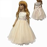 Candykids 子供セレモニー　ドレス　ノースリーブ　パニエ付き　ヤングレディードレス　エレガントフォマールドレス　女の子　ジュニア　女児ワンピース　クリスマス　パーティー (140cm, シャン