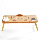 OGORI 天然木製 竹繊維 ノートパソコンスタンド 簡易テーブル ローテーブル 折りたたみ 角度調整 パソコンデスク 引き出し収納付き 補助テーブル 介護テーブル ナチュラル 70cm×35cm×29cm