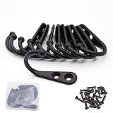 Hymyily 10個 亜鉛合金アンティーク壁掛け フック 高耐荷重 金具 かべかけフック キッチン 台所 壁かけ 洋服掛け (ブラック)