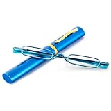 [REAVEE] 老眼鏡 ミニサイズメタルフレーム ポケット 携帯用 ケース付け 超軽量TR90フレーム 男女兼用 おしゃれ 度数 「+2.0」 ブルー