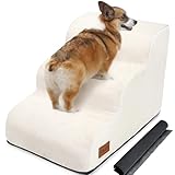 犬用ステップ 3段 ドッグステップ 犬用スロープ 犬用踏み台 犬用階段 小型犬 室内犬 高齢犬 滑り止めマット付き カバー取り外し 洗える 手持ち付き(ベージュ)