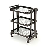 ガラスアートワゴン 3段 幅52cm×奥行38cm×高さ71cm ダークブラウン [ ガラスワゴン エステワゴン ネイルワゴン キッチンワゴン マルチワゴン サイドワゴン キャスター付き 収納 業務用 サロン ワゴン ラック ]