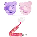 Philips AVENT Bear Shape Pacifier, 0-3ヶ月, 2個パック(ピンク&パープル)+ホルダー(Dottie)セット [並行輸入品]