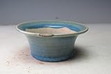 錦園（武内猛馬）　水色釉丸浅盆栽鉢（二級品）