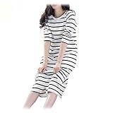 Spinas(スピナス) コットンだから肌に優しい！ マタニティ ルームウェア ワンピース 五分丈 ロング （ホワイト） (M)