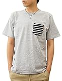 [ジーンズバグ] ボーダーポケＴ オリジナル 本革 タブ アクセント 半袖 ボーダー ポケット Tシャツ メンズ レディース PKST-BD (ＸＸＬ, ミックスグレー×クロ（62）)