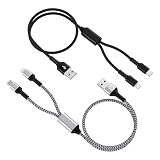 Haoano 2in1 iPhone充電ケーブル 「2本組」 Lightning+USB-C 1.2M 急速充電 2.4A&3A USB-A ライトニングケーブル2イン1 マルチ充電コード 2台同時給電可能 高耐久ナイロン編み 断線防止 iPhone 17/16/15/14/13/12/SE/Redmi14C/Xiaomi POCO X7Pro/F7/M7/Galaxy S25/S24 黒＋銀白