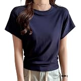 [AEZE] Tシャツ レディース フレンチスリーブ 半袖 夏服 丸首 Vネックデザイン 小顔効果 細身 着痩せ効果 吸汗速乾 通気性 人気 おしゃれ 通勤 カジュアル 伸縮性 無地 柔らか