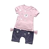 女の子と男の子の服 夏 上下セット Pojour 1-6歳キッズ用 子供 男女兼用 通気 綿 ピンク(70cm)