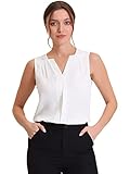 [Allegra K] タンクトップ ノースリーブブラウス シフォン Vネック オフィスワークシャツ レディース ホワイト XL